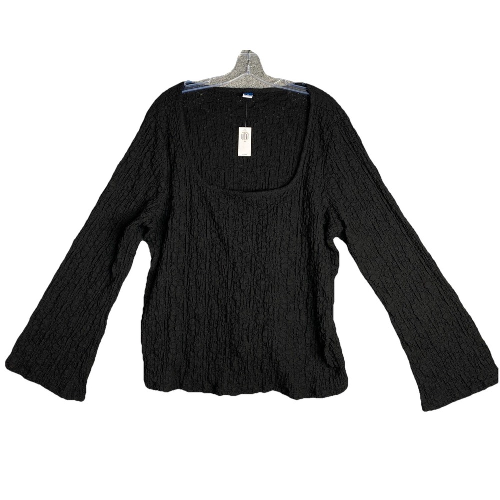 Old Navy Textured Lace Scoop Neck Top‎ 2X Black Sheer Long Sleeve Whimsigoth